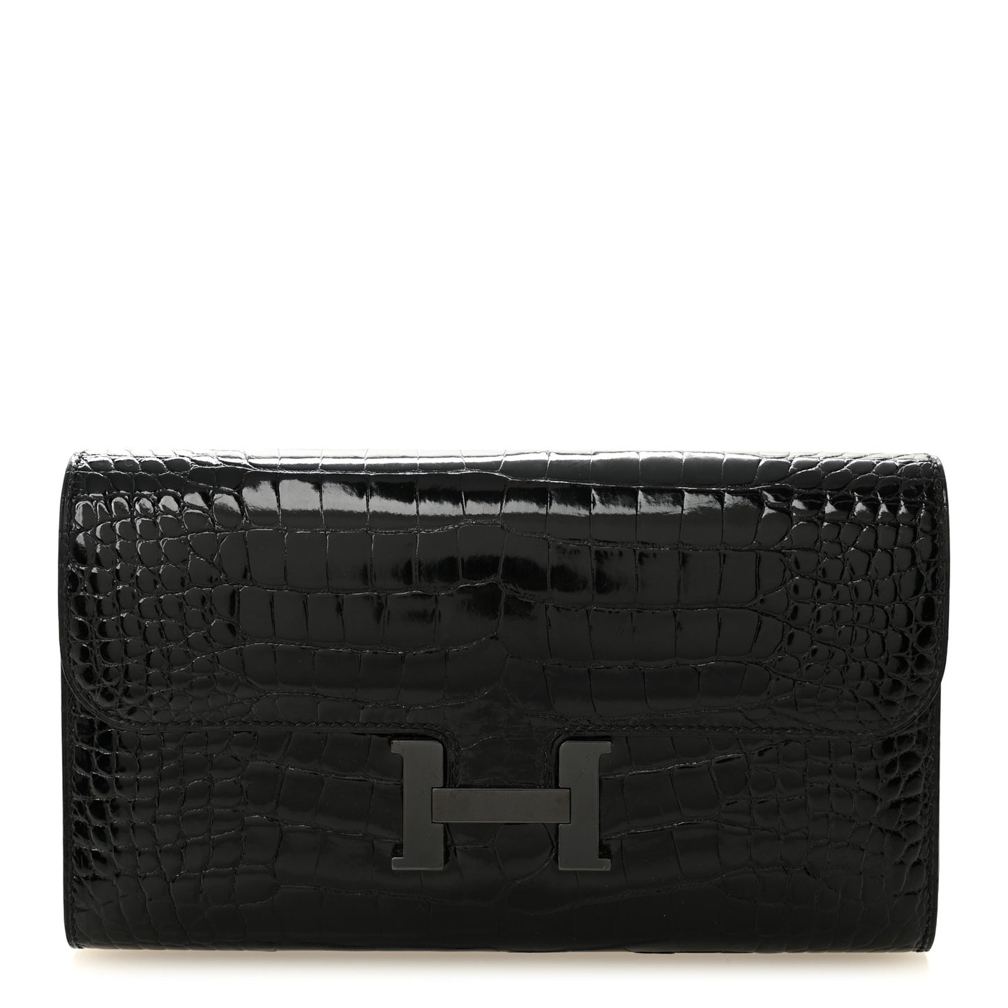 Shiny Alligator Monochrome Constance Long Wallet Black
