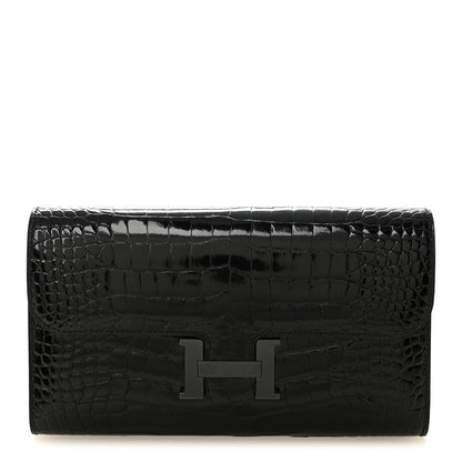 Hermes Shiny Alligator Monochrome Constance Long Wallet Black 1 of 11