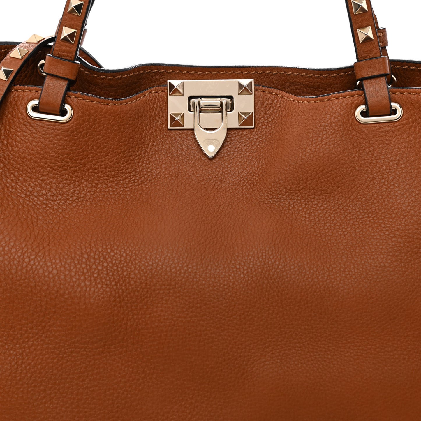 Pebbled Calfskin Medium Rockstud Tote Light Cuir