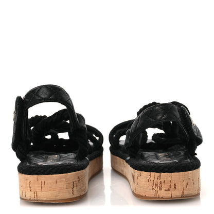 Chanel Cord Lambskin Quilted Logo Sandals 39 Black 6 of 12