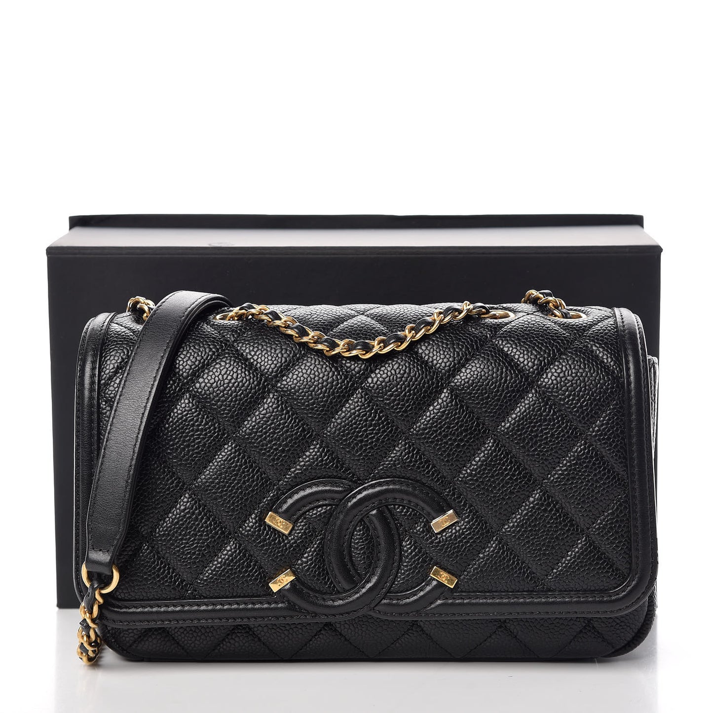 Caviar Quilted Small CC Filigree Flap Black
