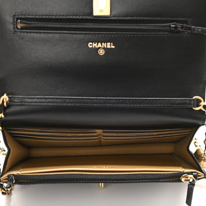 Chanel Lambskin Quilted CC Pearl Crush Wallet on Chain WOC Black 5 of 11