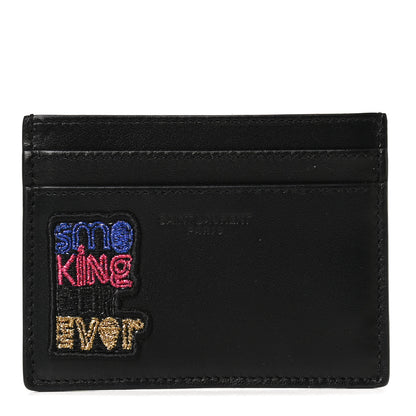 Saint Laurent Calfskin Smoking Forever Patch Credit Card Case Black 1 of 10