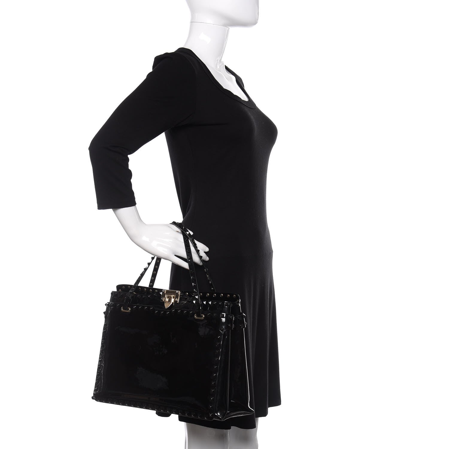 Valentino Garavani Patent Rockstud Flip Lock Tote Black 3 of 13