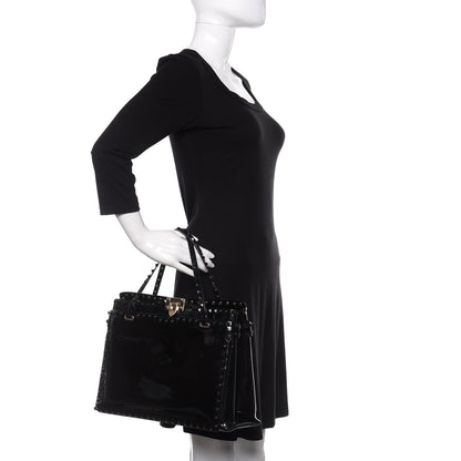 Valentino Garavani Patent Rockstud Flip Lock Tote Black 3 of 13