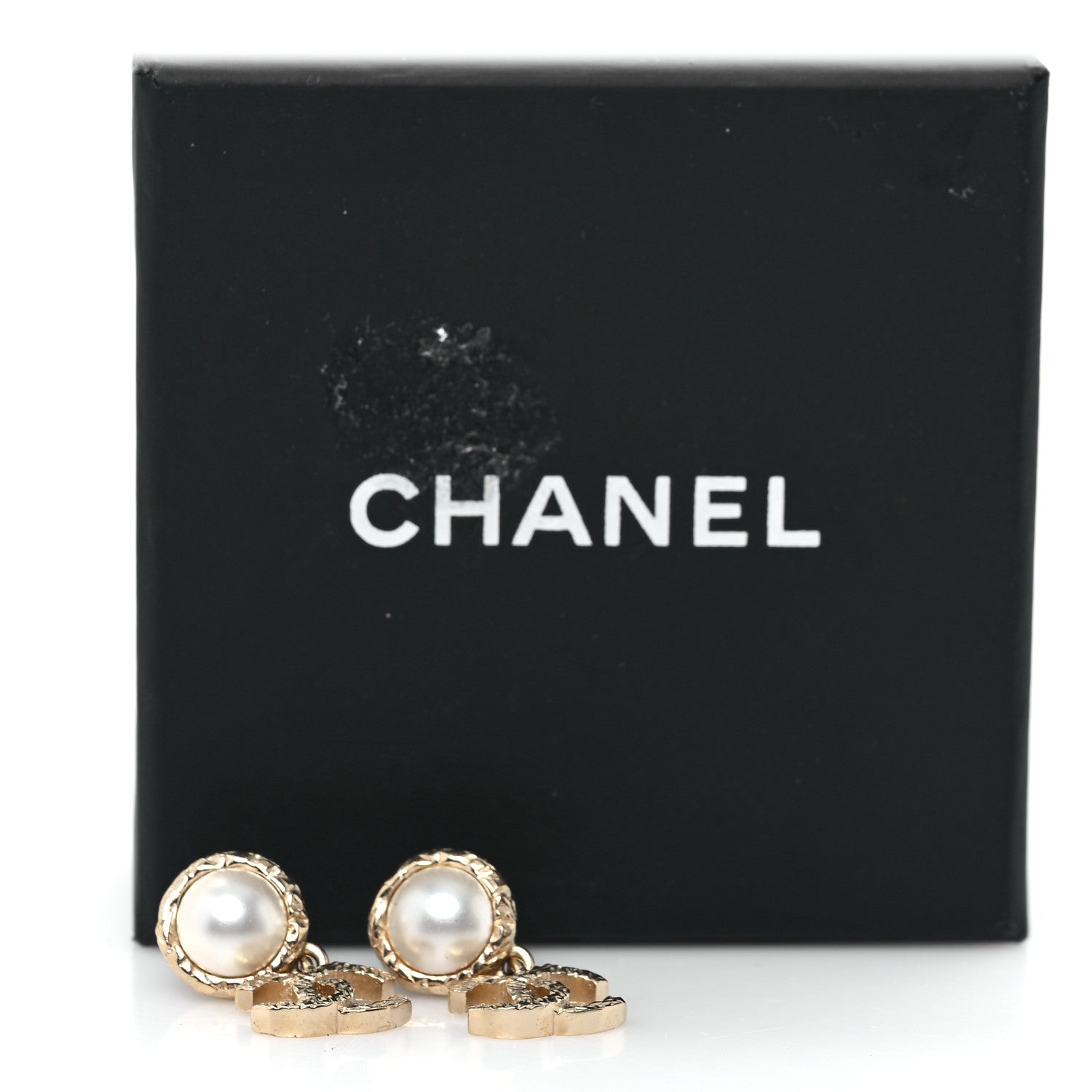 Chanel Pearl Hammered CC Drop Earrings Gold Pearly White 5 of 5