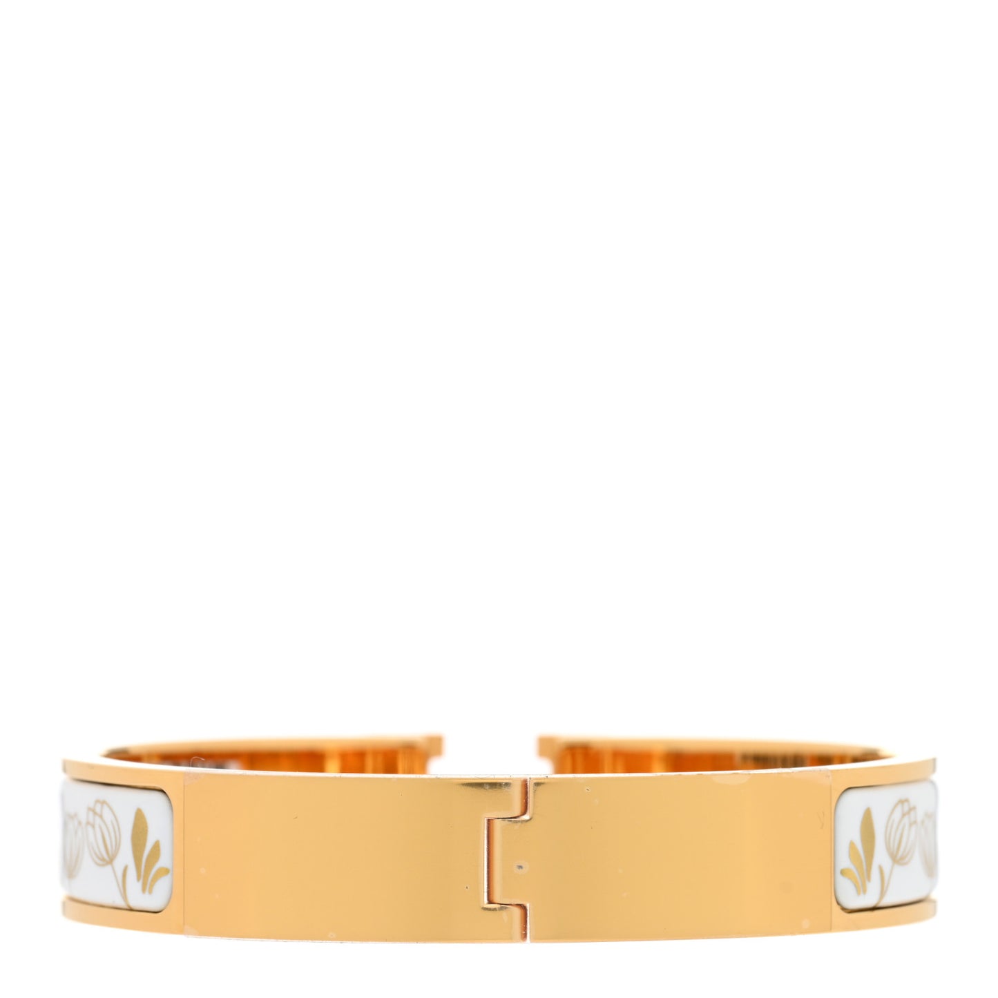 Enamel Printed Narrow Leopards Clic Clac H Bracelet PM Jaune Or White