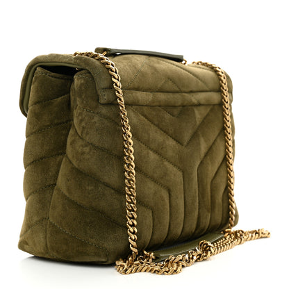 Saint Laurent Suede Calfskin Y Quilted Monogram Small Loulou Chain Satchel Loden Green 3 of 13