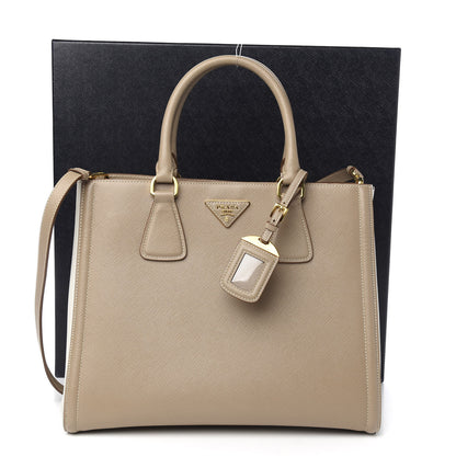 Prada Saffiano Lux Medium Bi-Color Tote Visone Talco 11 of 11