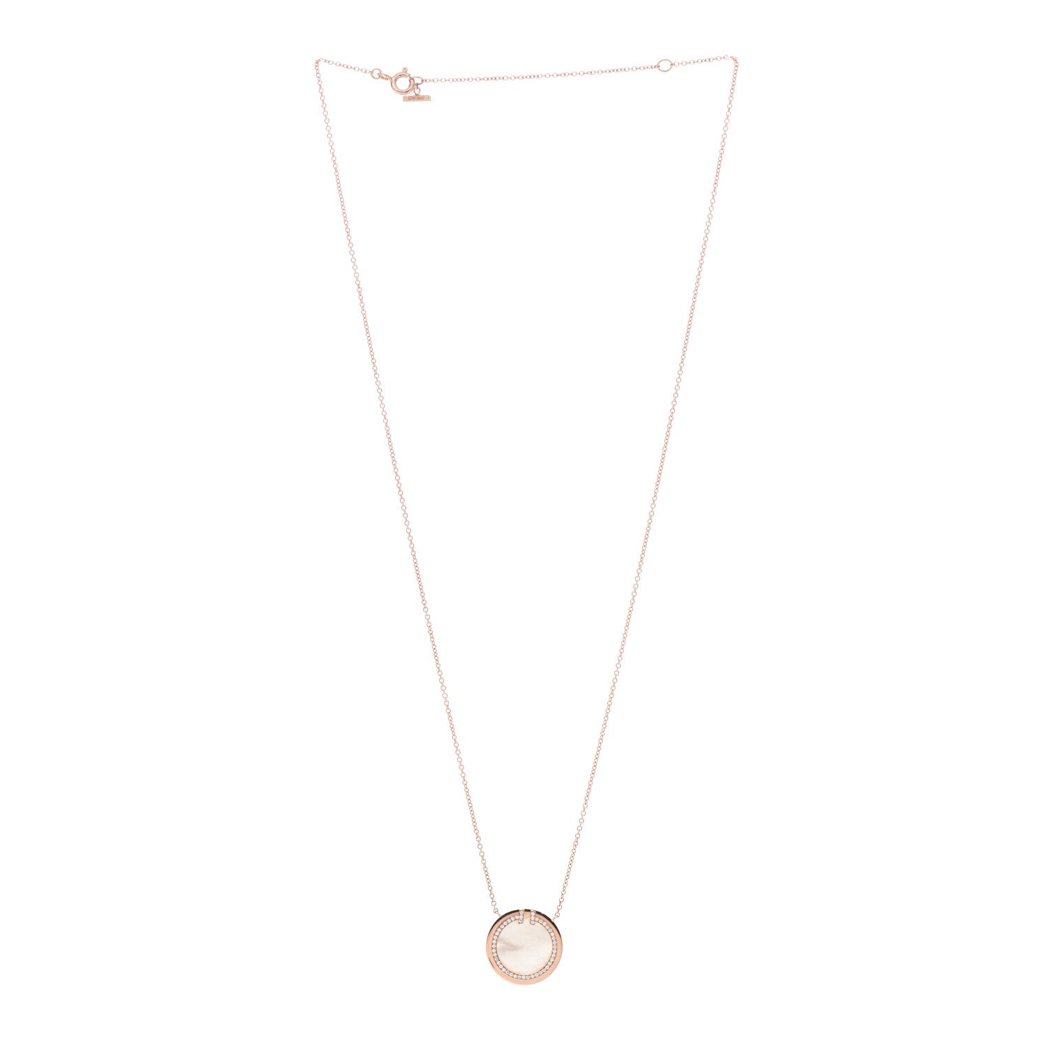 Tiffany 18K Rose Gold Diamond Mother of Pearl T Circle Pendant Necklace 3 of 5