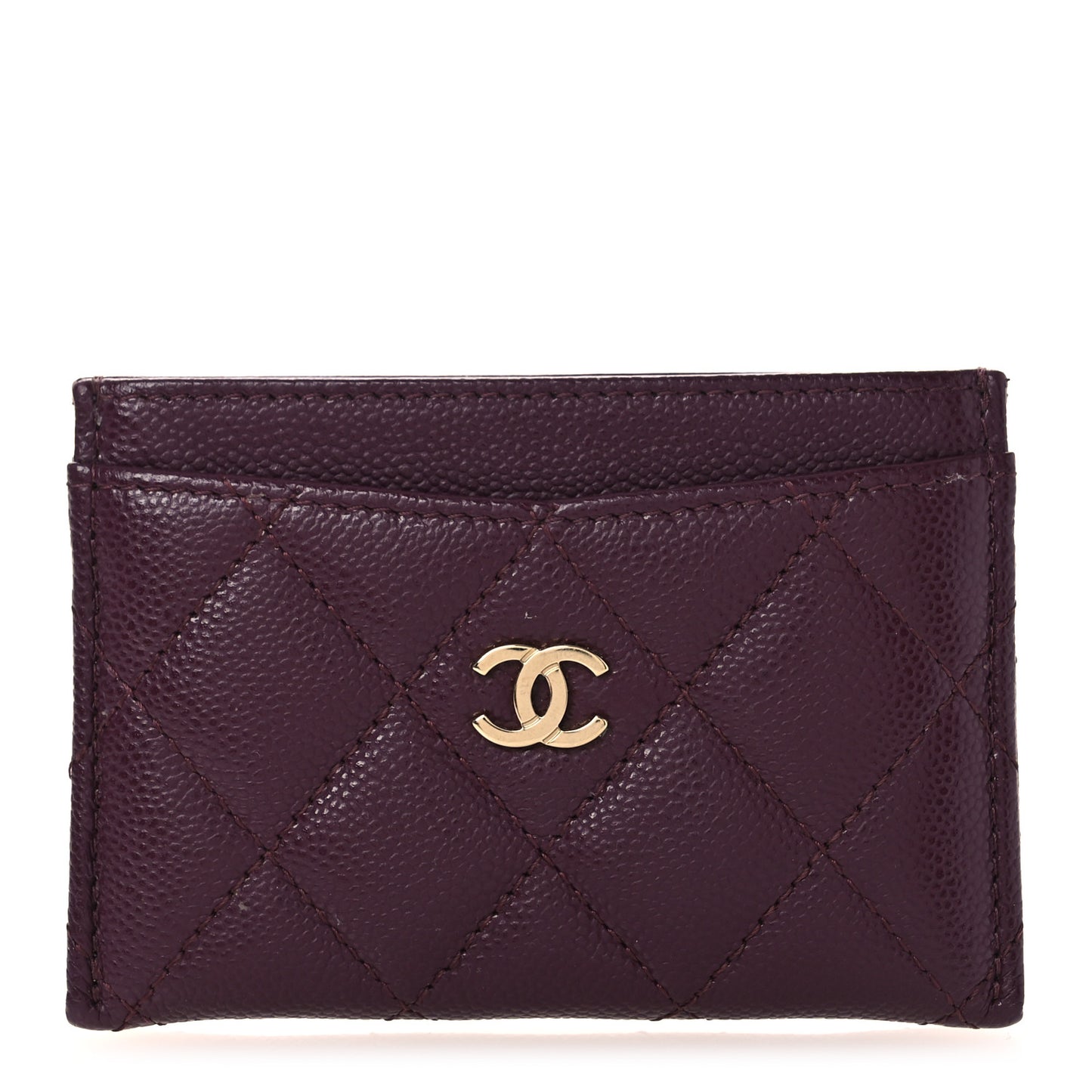 Caviar Quilted Card Holder Burgundy