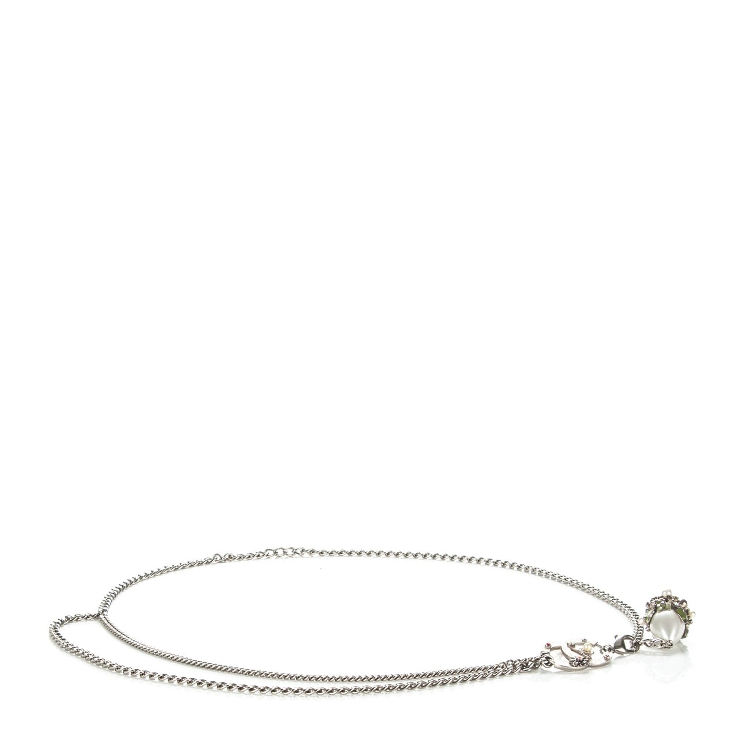 Crystal Enamel Pearl Flower CC Belt Silver