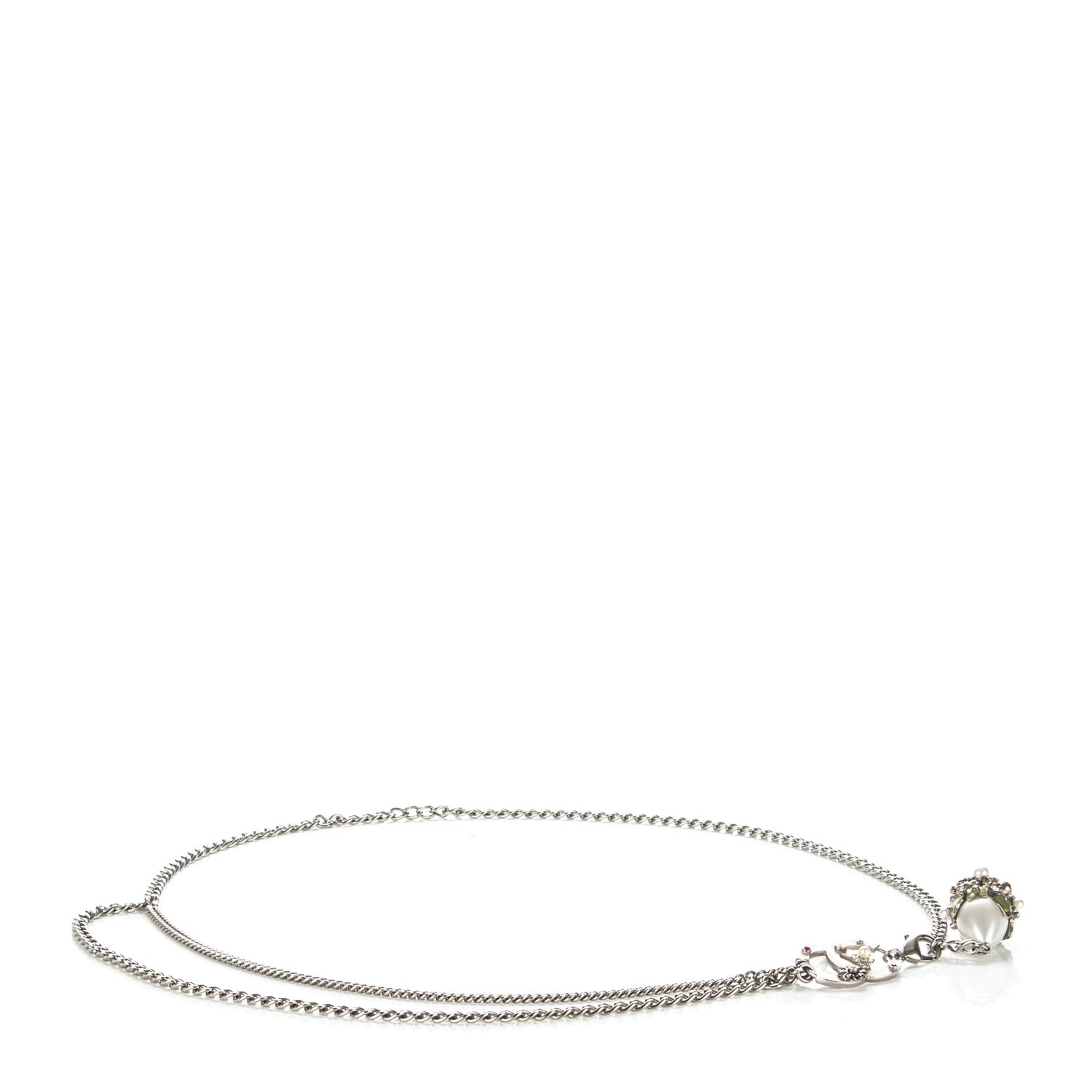 Chanel Crystal Enamel Pearl Flower CC Belt Silver 1 of 5