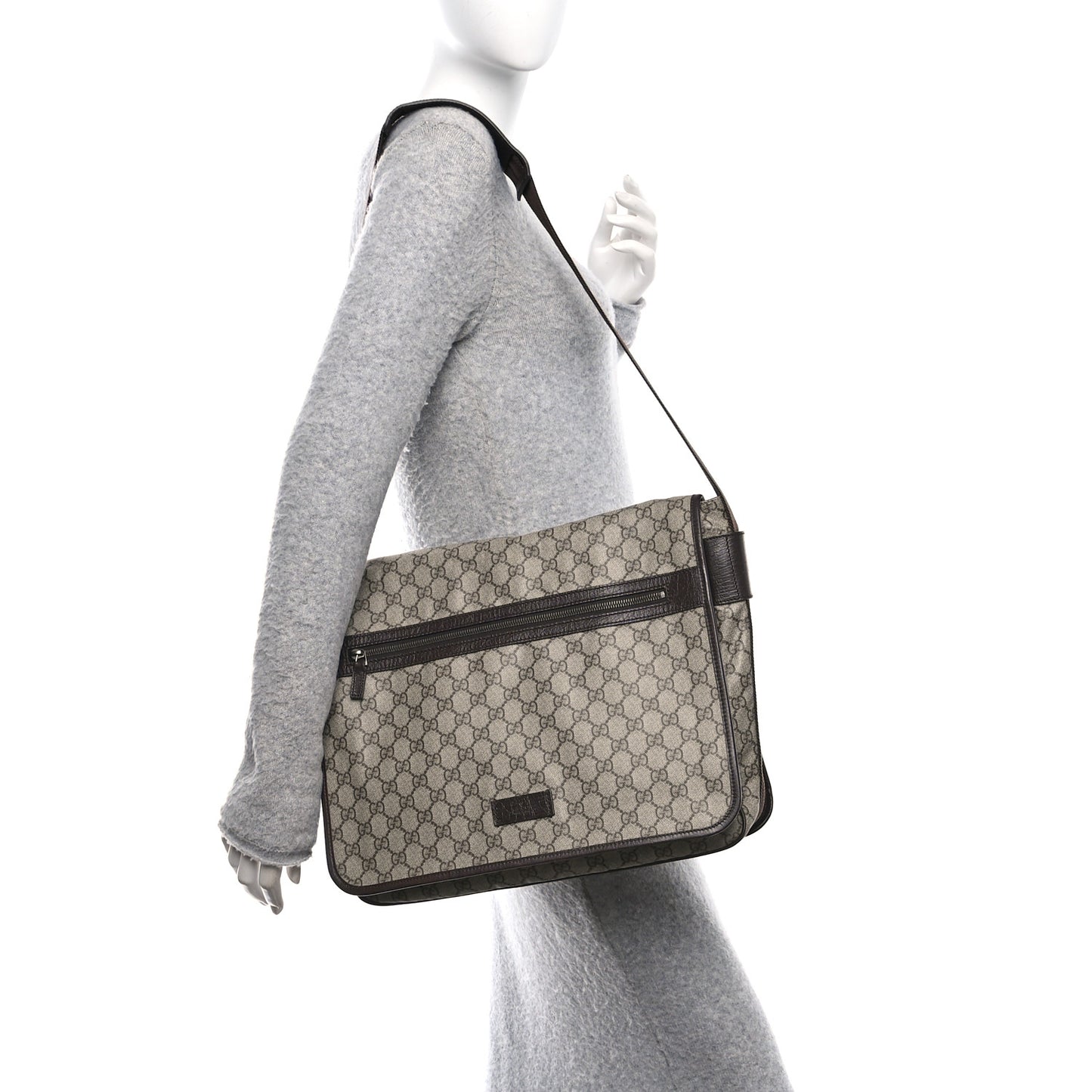 GG Plus Monogram Large Flap Messenger Bag Beige Dark Brown