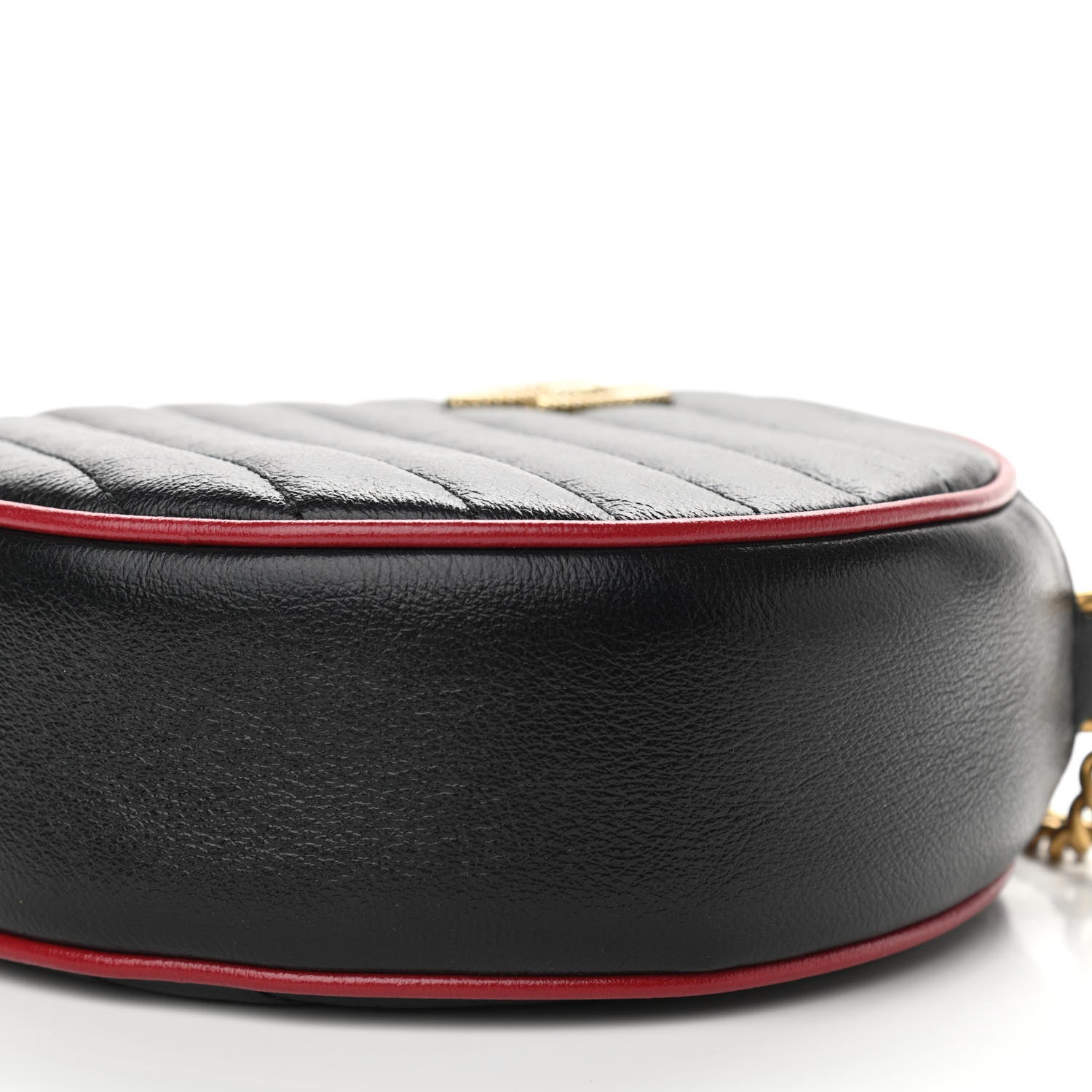 Gucci Vintage Effect Calfskin Matelasse Diagonal Mini Torchon GG Marmont Round Shoulder Bag Black Romantic Cherry 11 of 11