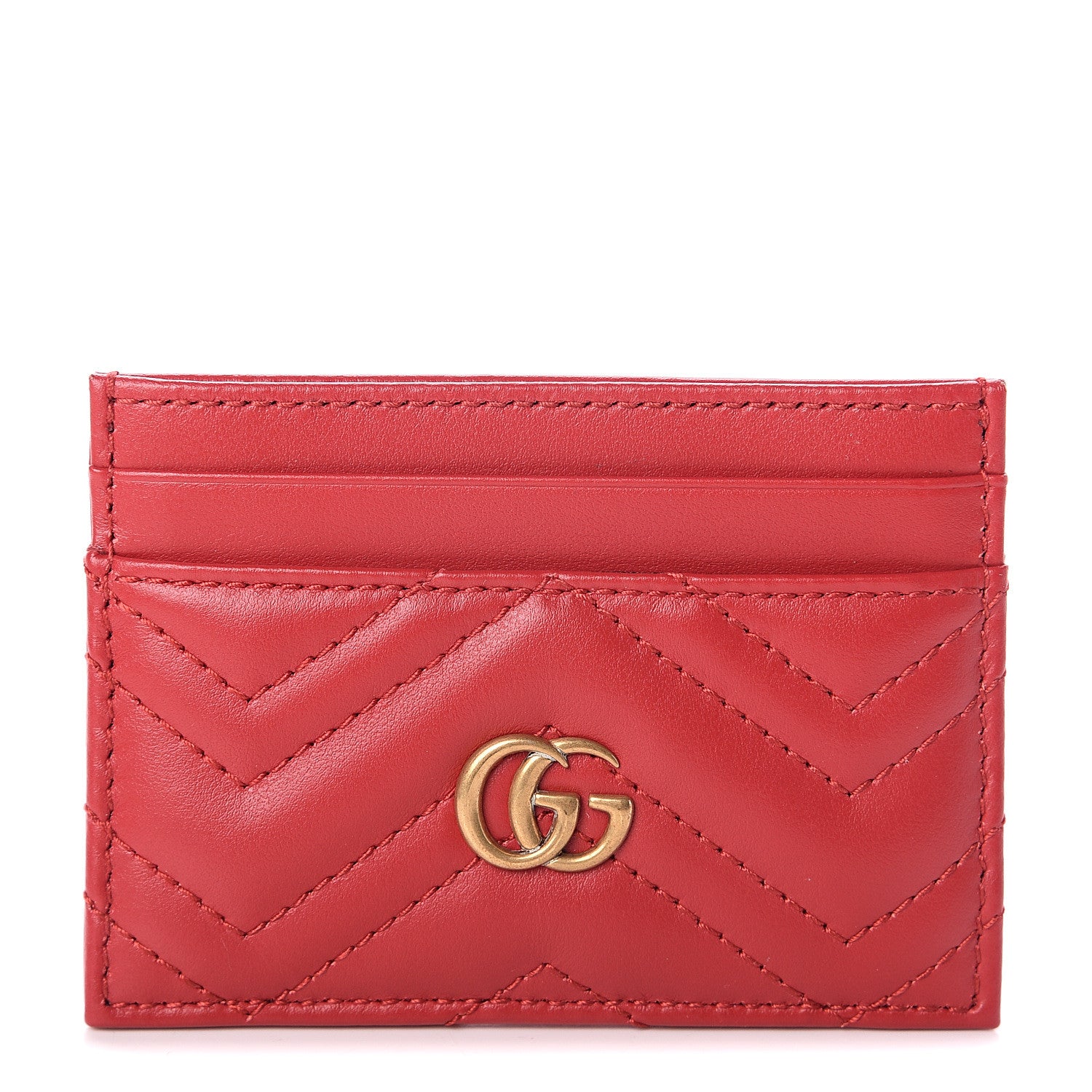 Gucci Calfskin Matelasse GG Marmont Card Holder Hibiscus Red 1 of 5
