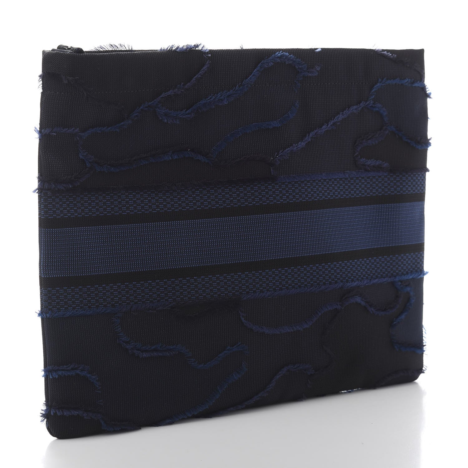 Christian Dior Canvas Embroidered Camouflage Medium Diordouble Zip Pouch Blue 3 of 6