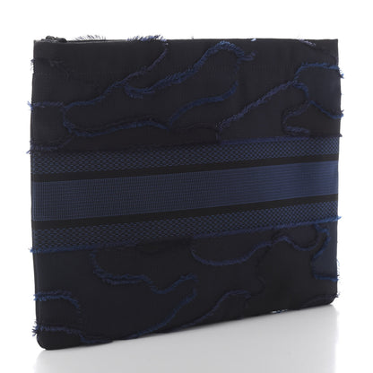 Christian Dior Canvas Embroidered Camouflage Medium Diordouble Zip Pouch Blue 3 of 6