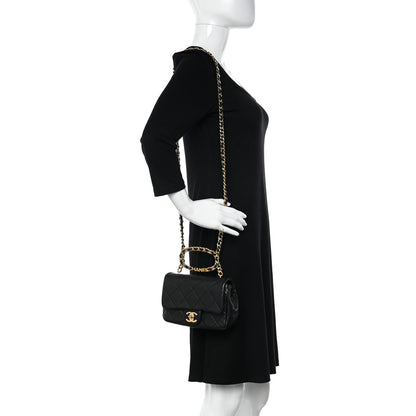 Chanel Lambskin Metal Quilted Mini Top Handle Square Flap Black 2 of 12