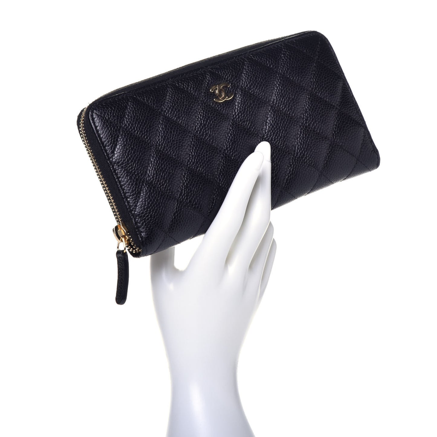 Caviar Quilted Large Gusset Zip Around Wallet Black