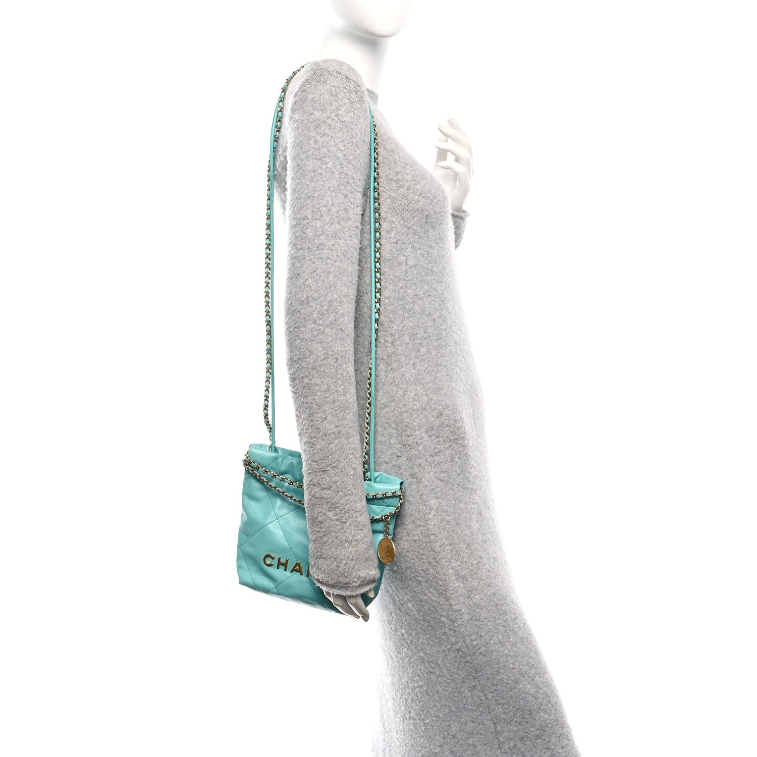 Chanel Shiny Calfskin Quilted Mini Chanel 22 Turquoise 2 of 10
