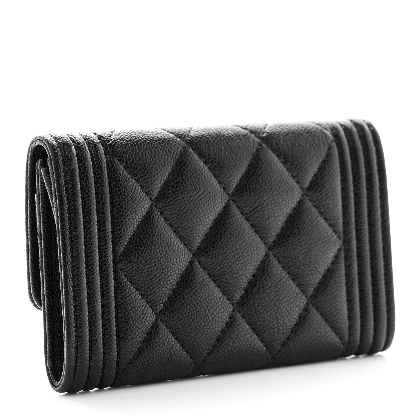 Caviar Quilted Boy Flap Card Holder Black