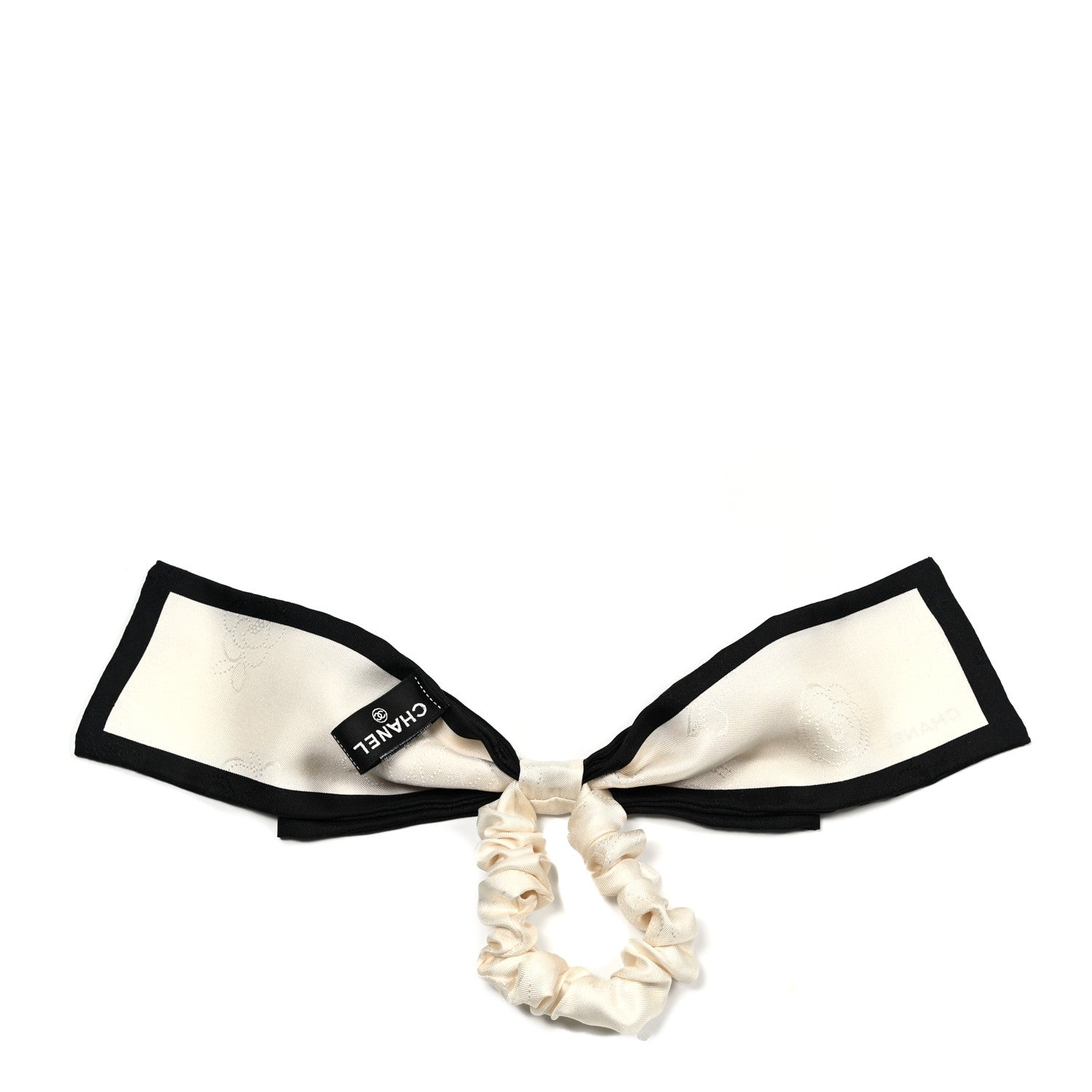 Chanel Silk Twill Hair Tie Ivory Black 2 of 4
