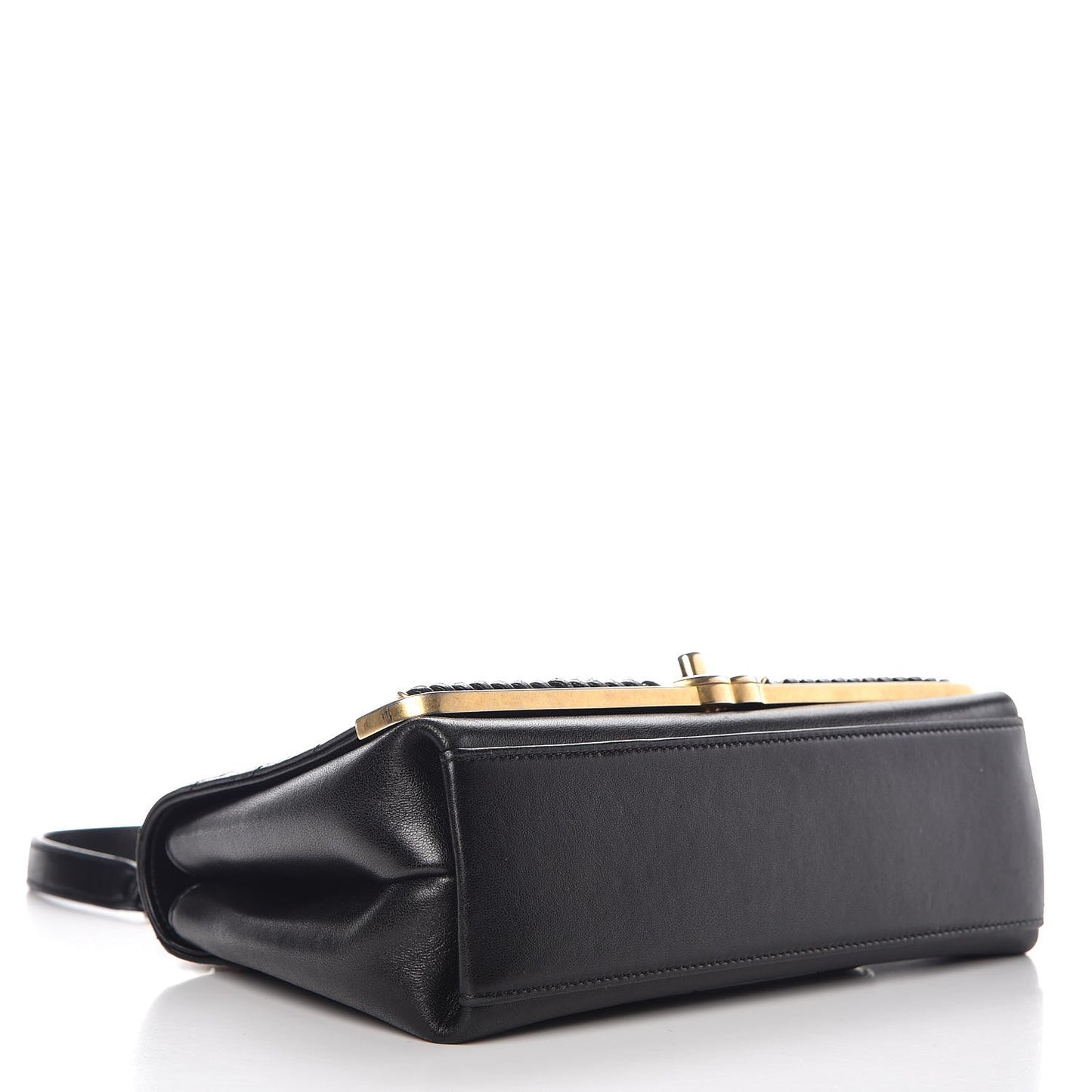 Sheepskin Chevron Stitched Chain Top Handle Flap Black