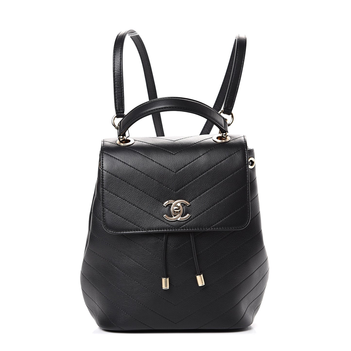 Grained Calfskin Chevron Stitched Backpack Black