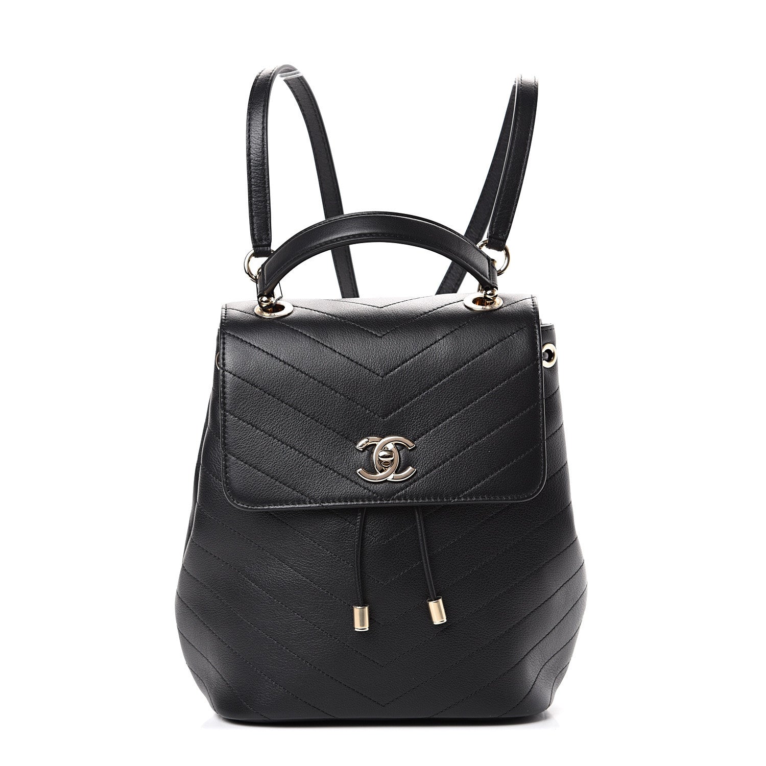 Chanel Grained Calfskin Chevron Stitched Backpack Black 1 of 10
