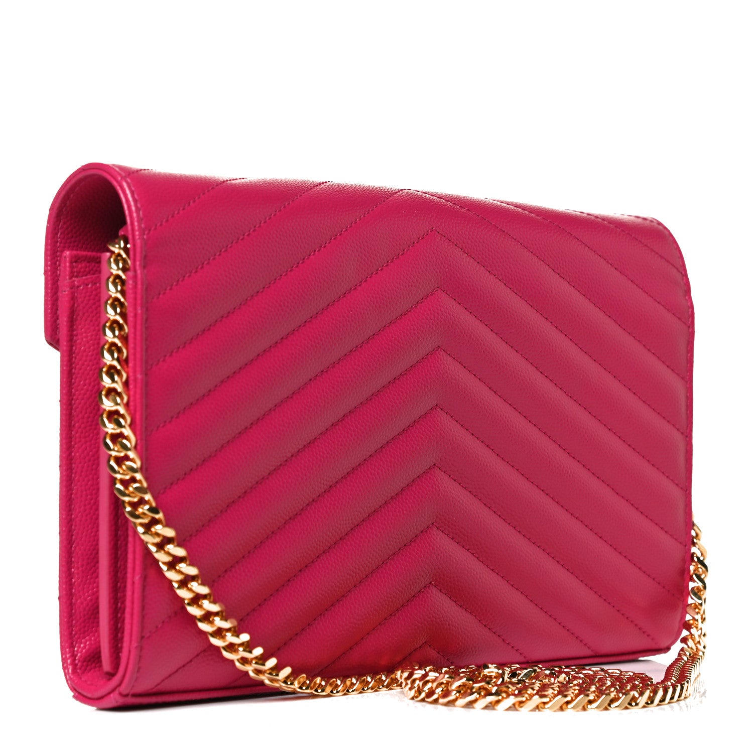 Saint Laurent Grain De Poudre Matelasse Chevron Monogram Chain Wallet Bubblegum 3 of 12