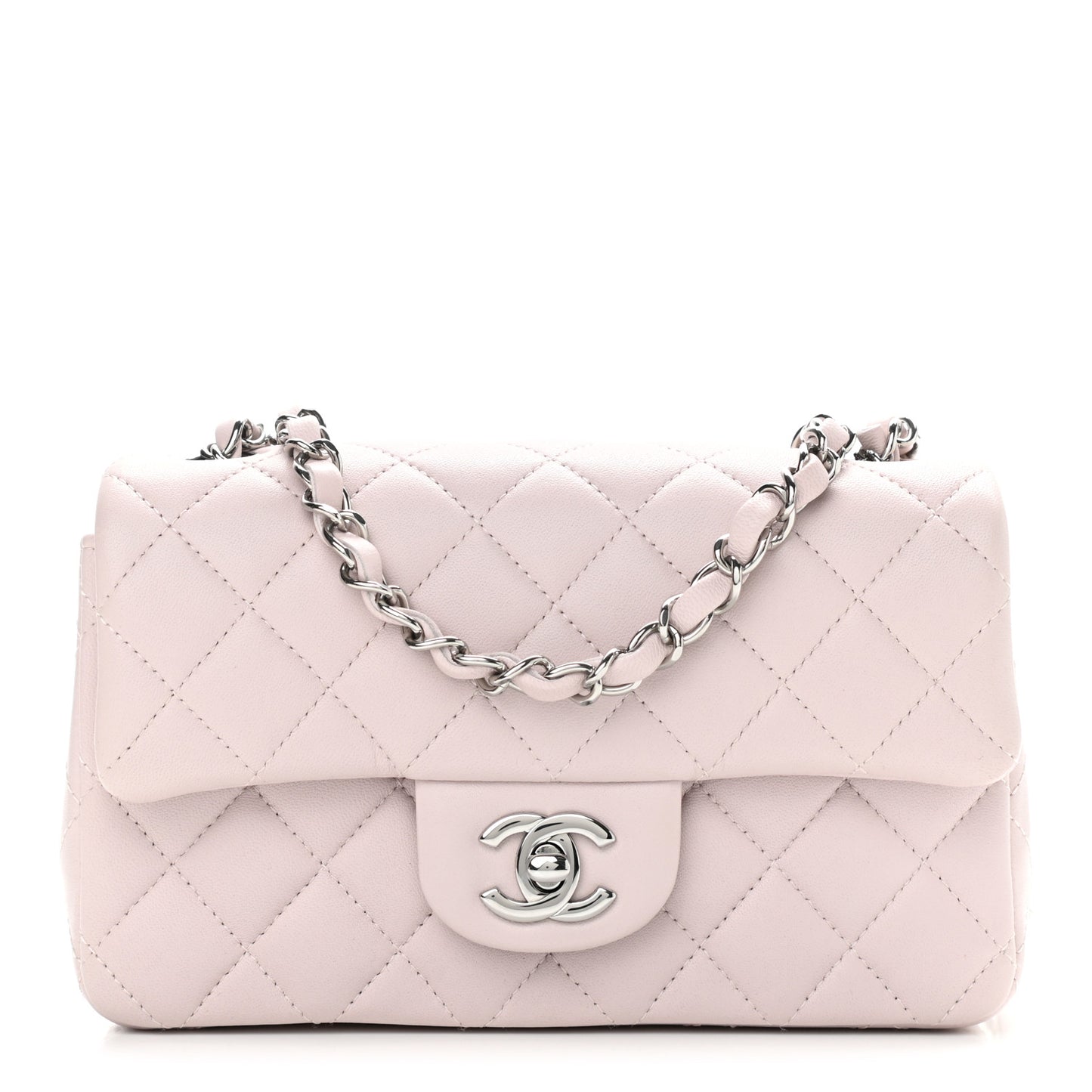 Lambskin Quilted Mini Rectangular Flap Light Purple