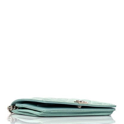 Chanel Caviar Quilted Boy Wallet On Chain WOC Light Blue 3 of 11