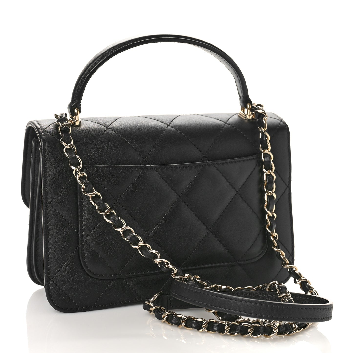 Calfskin Quilted Small Top Handle Flap Black