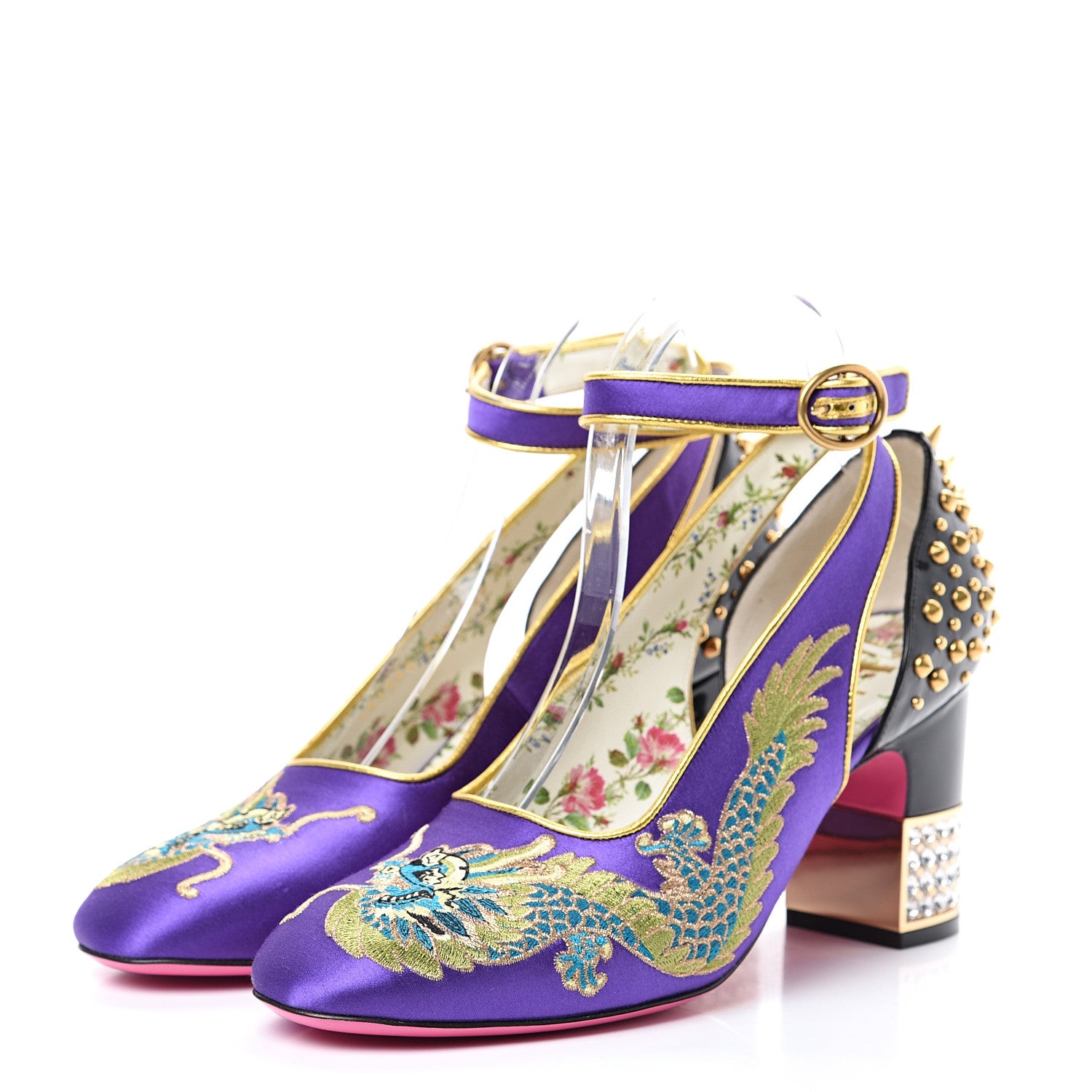 Gucci Satin Embroidered Dragon Caspar Pumps 38.5 Purple Oro Vecchio Black 3 of 11