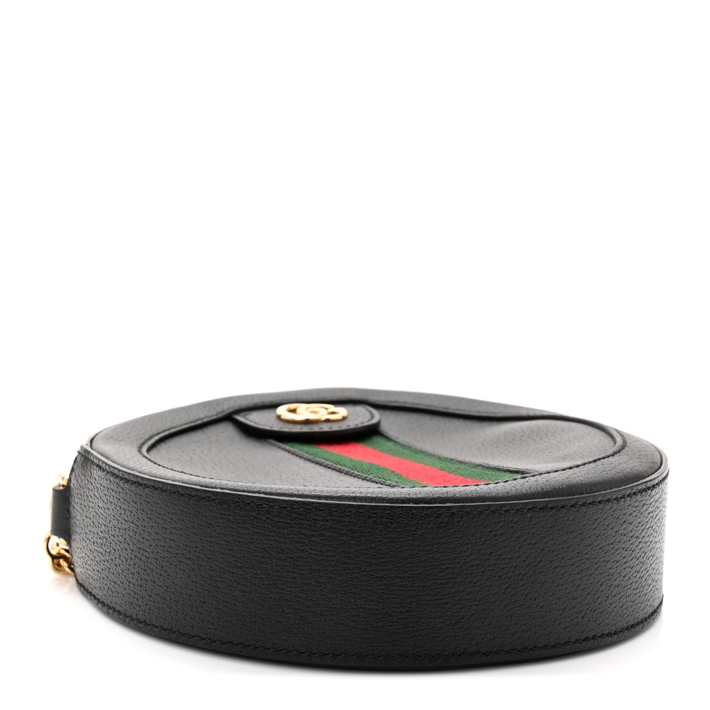 Grained Calfskin Web Mini Ophidia Round Shoulder Bag Black