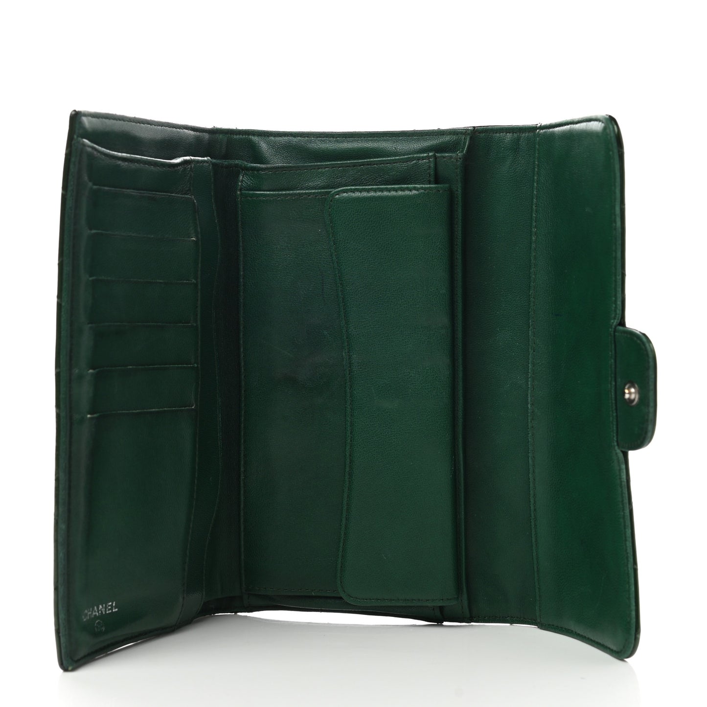Patent Quilted Large Flap Wallet Green