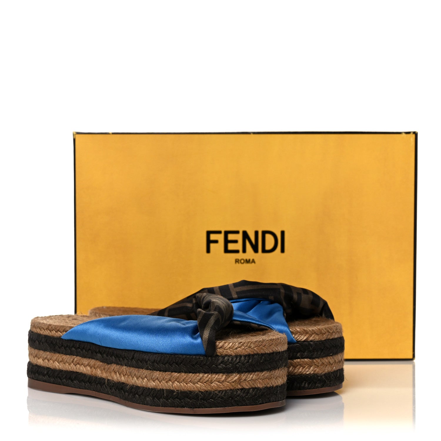 Fendi Satin FF Twist Espadrille Platform Sandals 36 Antigua Tobacco Black 7 of 7