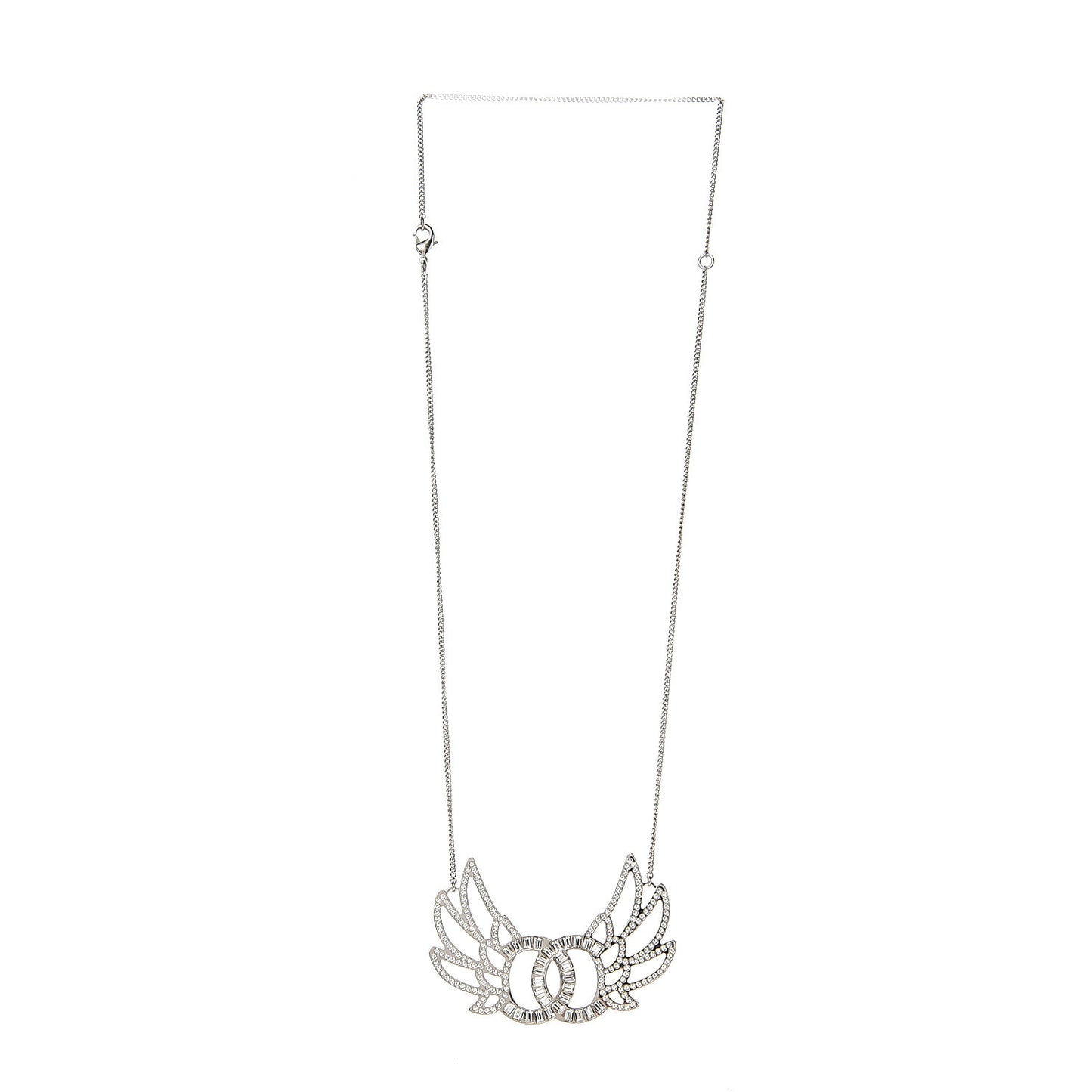 Baguette Crystal Winged CC Necklace Silver