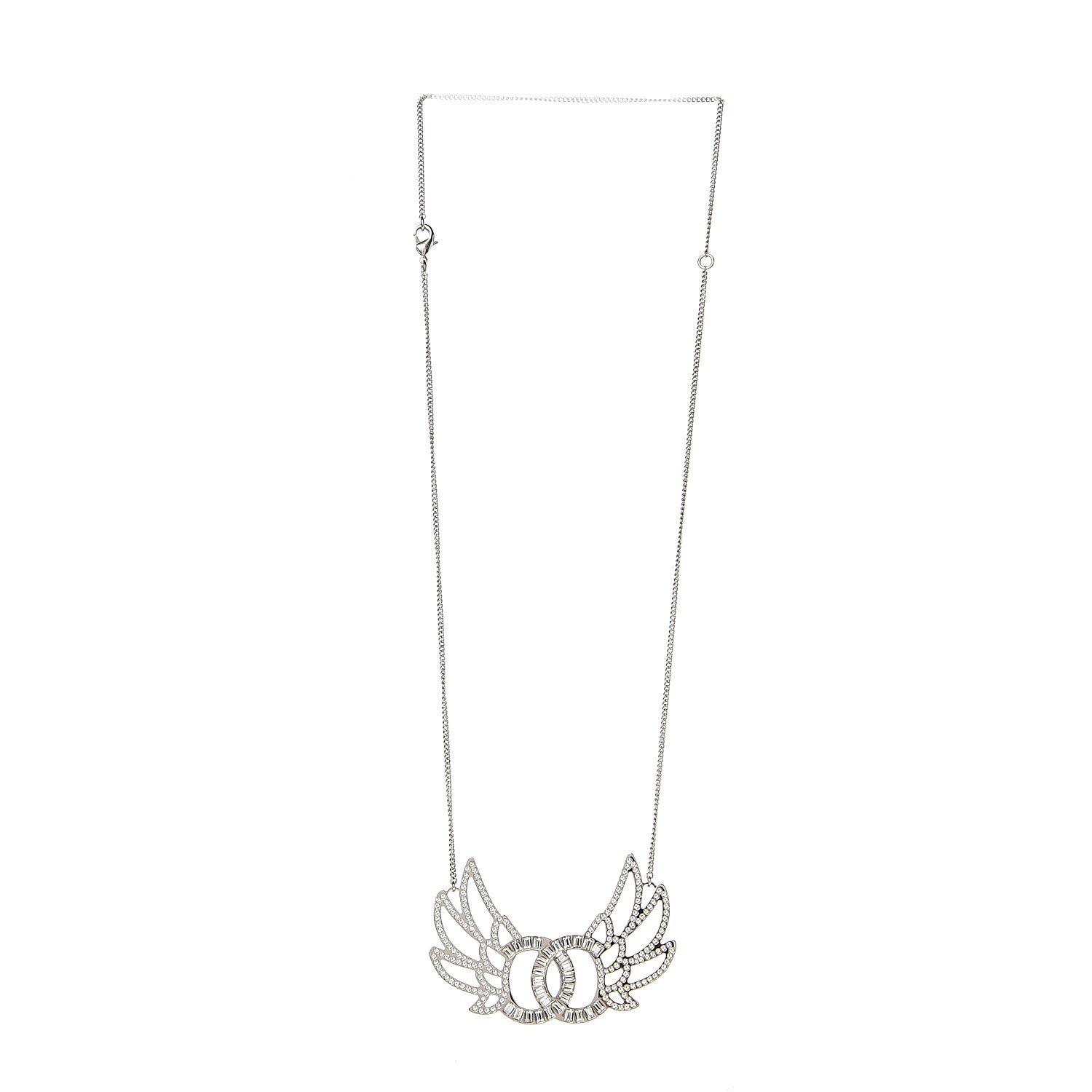 Chanel Baguette Crystal Winged CC Necklace Silver 2 of 4