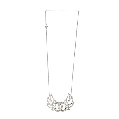 Chanel Baguette Crystal Winged CC Necklace Silver 2 of 4