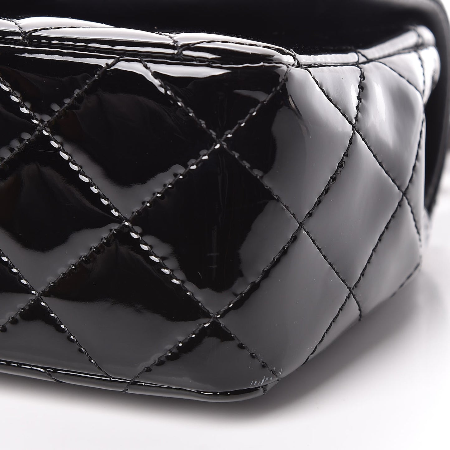 Patent Calfskin Quilted Mini Rectangular Flap Black
