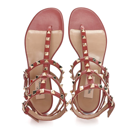 Valentino Garavani Calfskin Nappa Rockstud Ankle Wrap Flat Thong Sandals 36.5 Ginger 2 of 9