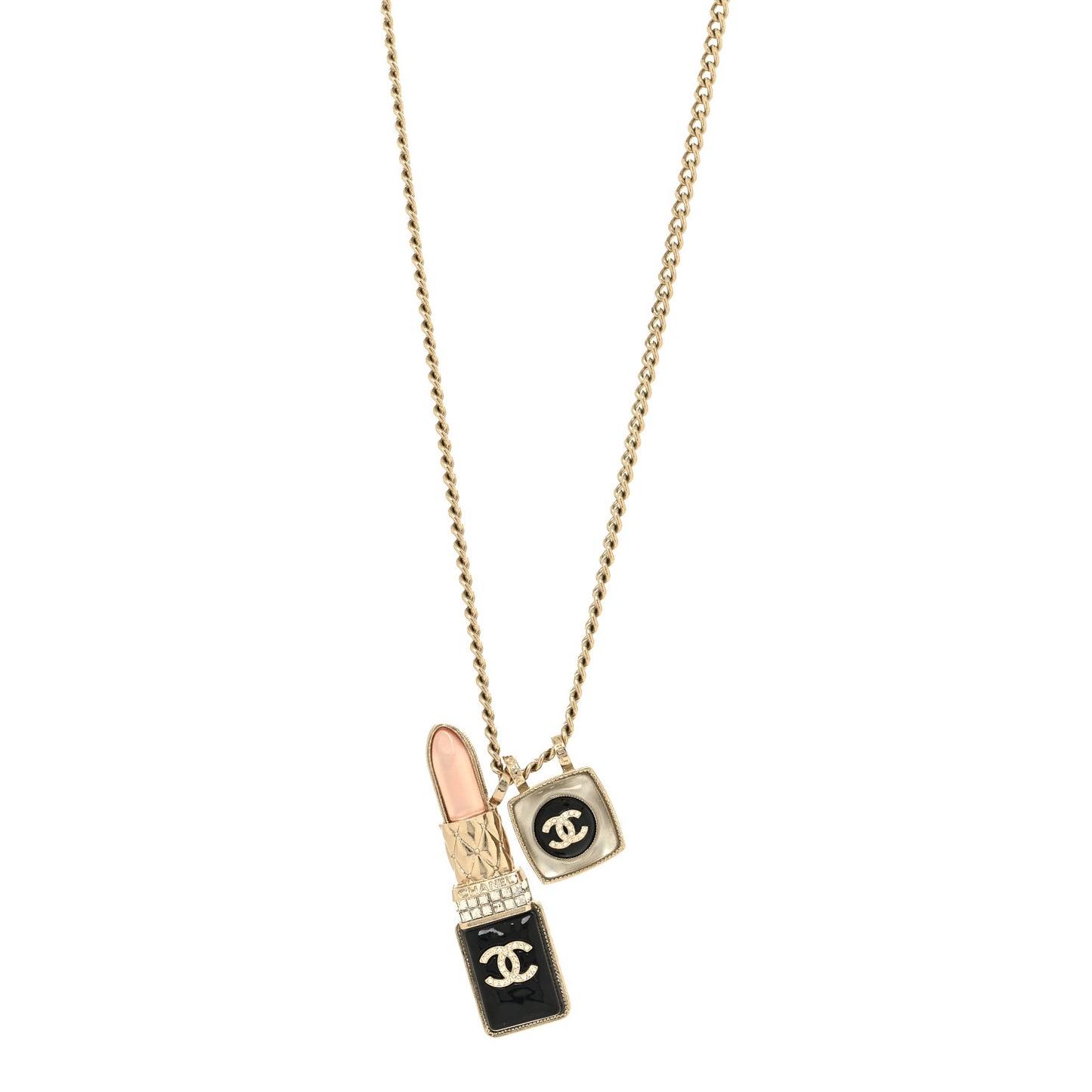 Metal Strass Pearl Lipstick Pendant Necklace Pink Gold