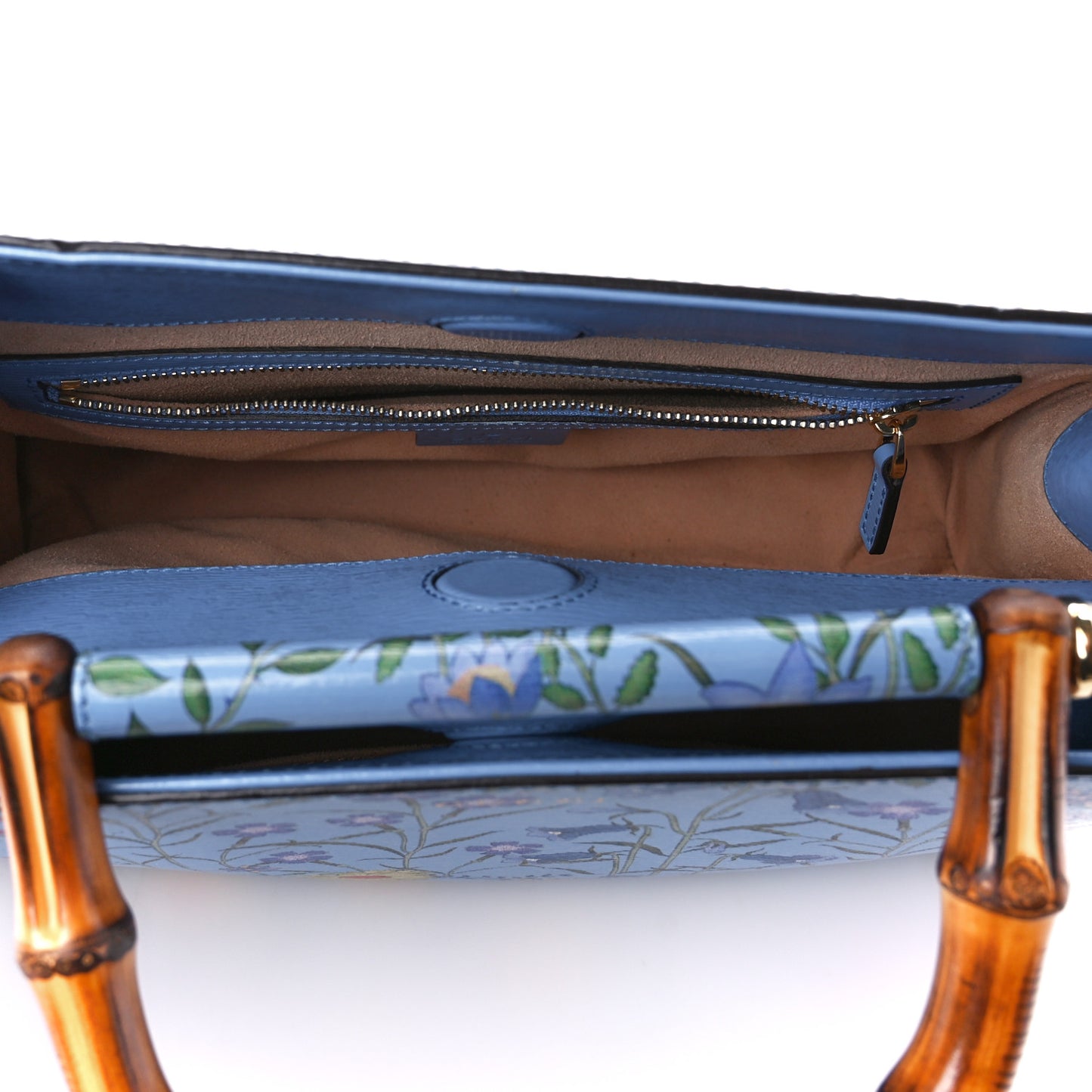 Calfskin Bamboo Web New Flora Small Nymphaea Top Handle Bag Azure