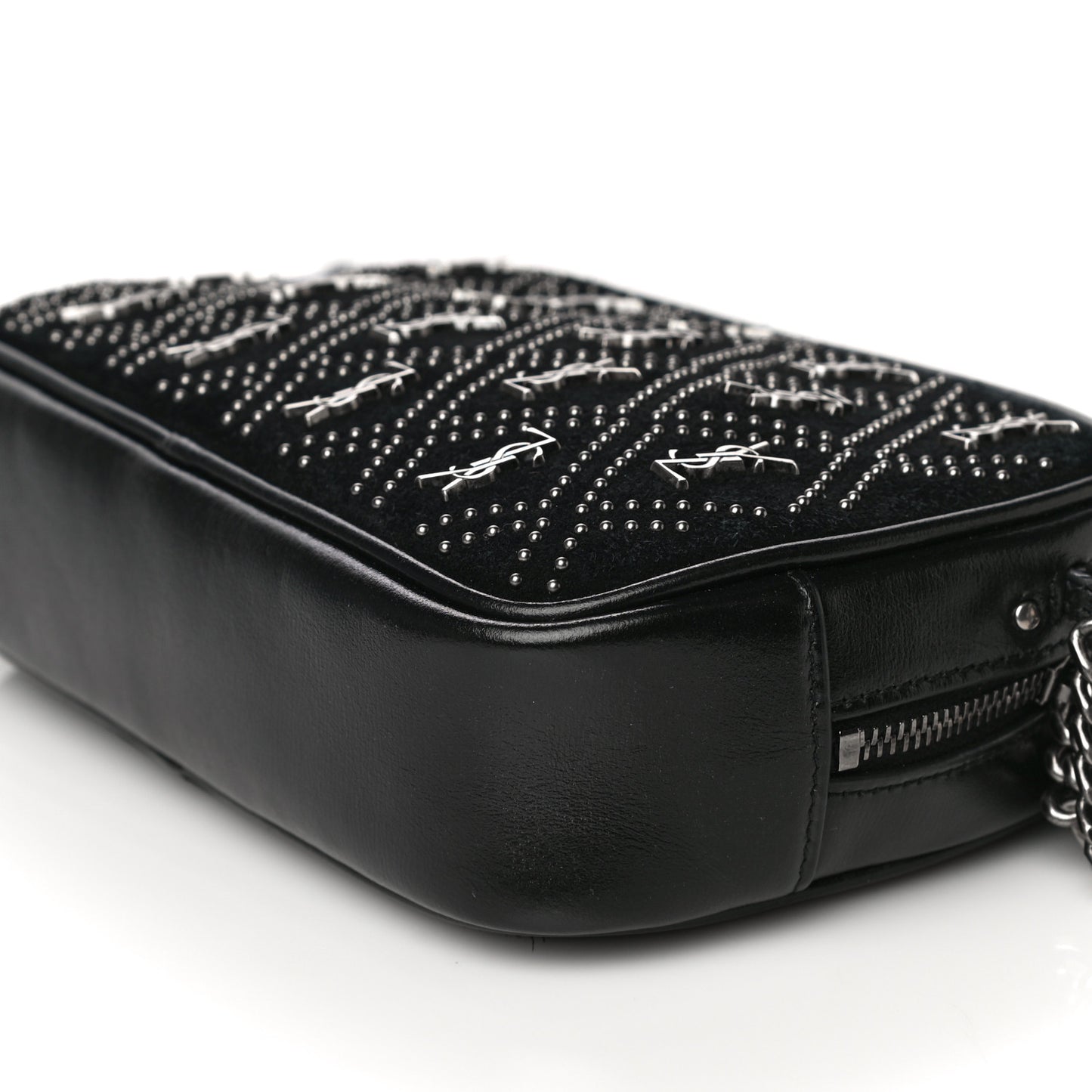Suede Calfskin Embellished Mini Monogram Lou Camera Bag Black