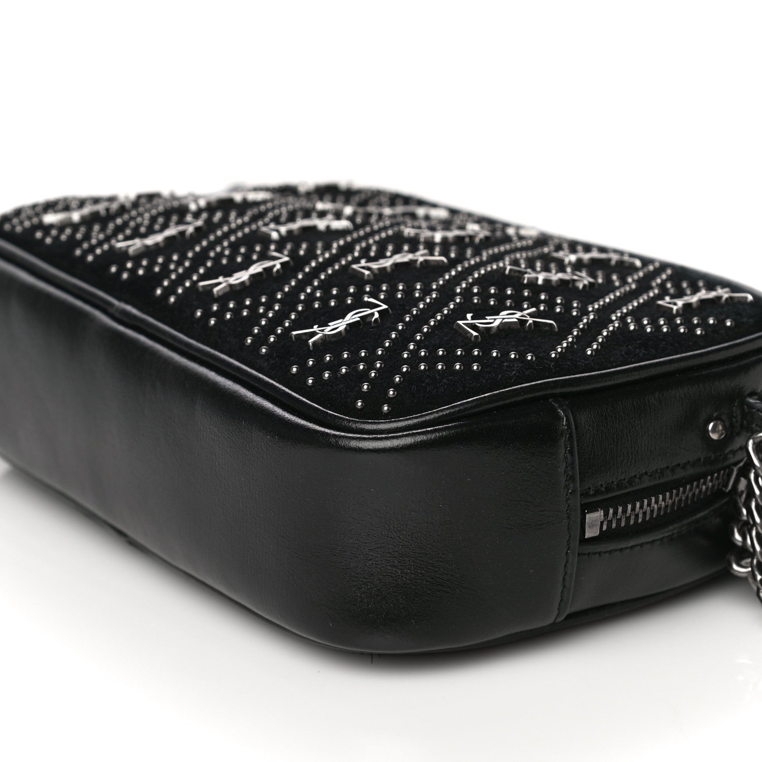 Saint Laurent Suede Calfskin Embellished Mini Monogram Lou Camera Bag Black 6 of 21