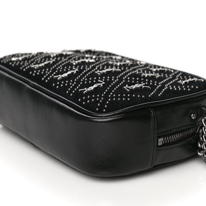 Saint Laurent Suede Calfskin Embellished Mini Monogram Lou Camera Bag Black 6 of 21