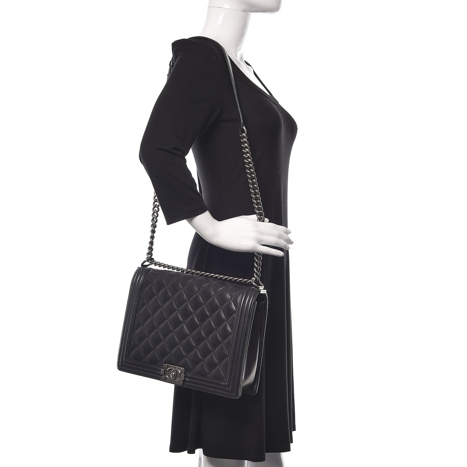 Chanel Calfskin Embossed Stitch Large Boy Flap Black 2 of 19