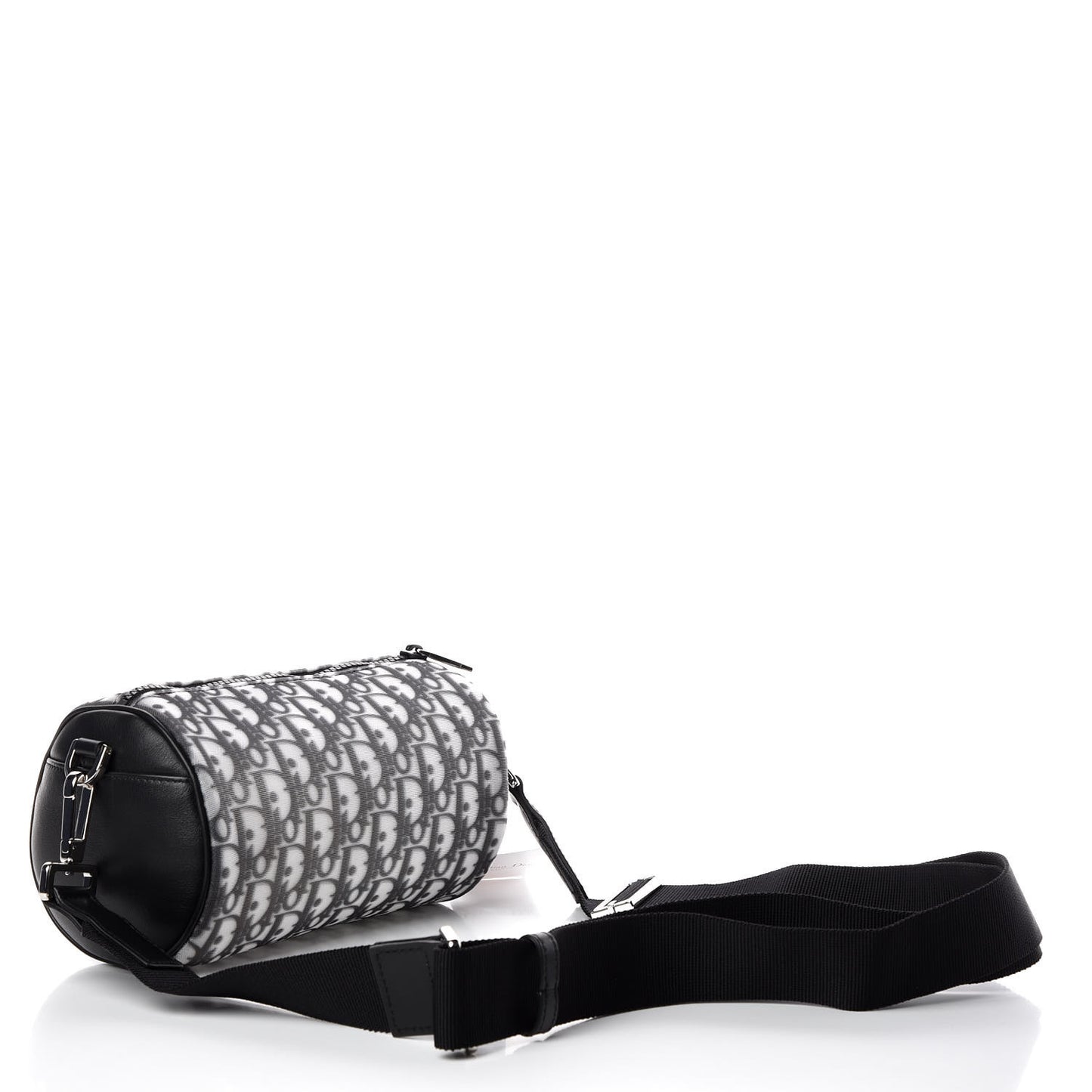 Technical Fabric Calfskin Oblique Roller Shoulder Bag Black